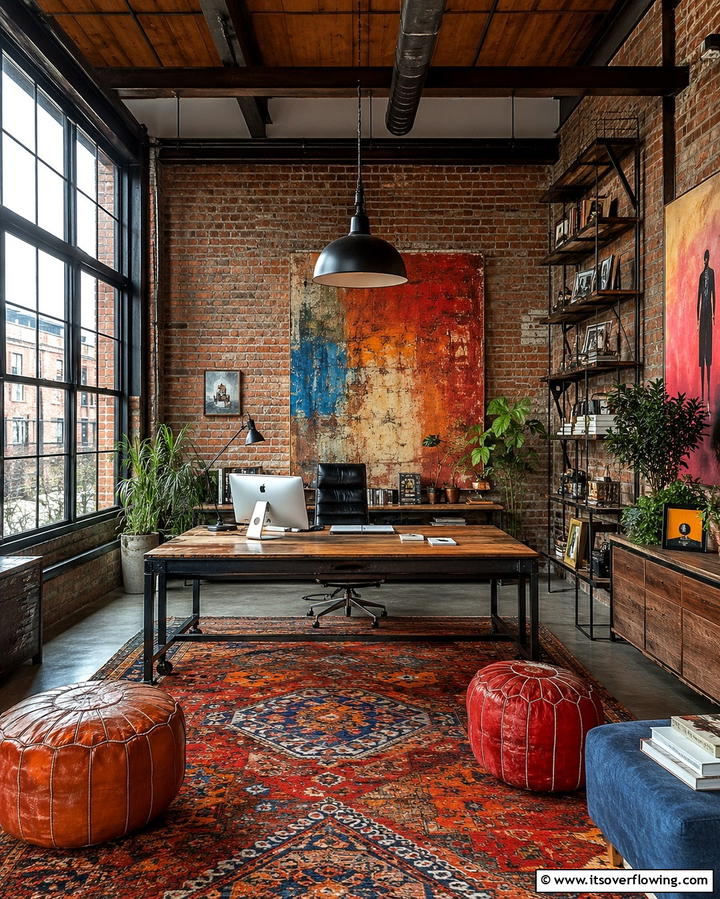Urban Bohemian Industrial Workspace - 30 Bohemian Home Office Ideas for Eclectic Workspace Vibes