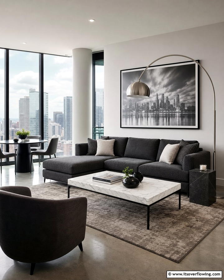 Urban Chic Inspirations - 21 Dark Grey Couch Living Room Styling Ideas