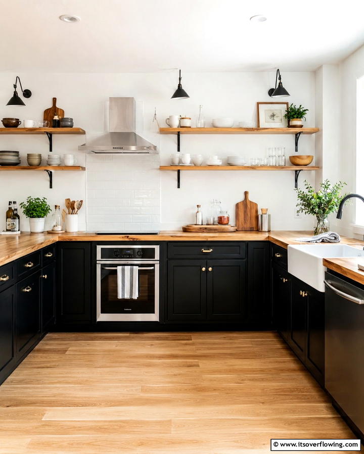 Urban Chic Style - 25 Kitchen With Black Cabinets And Wood Countertops Ideas