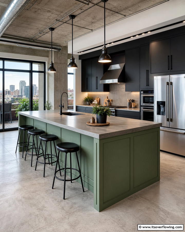 Urban Chic with Concrete Countertops - 20 Sage Green Kitchen Island Ideas for a Fresh Look