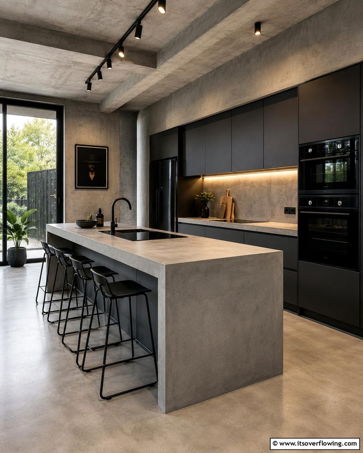 Urban Chic with Concrete Elements - 25 Kitchen With Black Appliances for a Sleek and Modern Look
