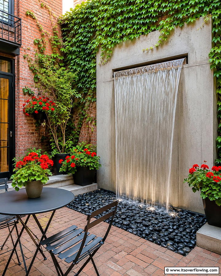 Urban Courtyard Waterfall - 25 Pondless Waterfall Design Ideas for a Serene Backyard