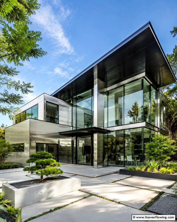 Urban Elegance with Glass and Steel - 30 Black Roof Exterior Home Design Ideas for Bold Contrast