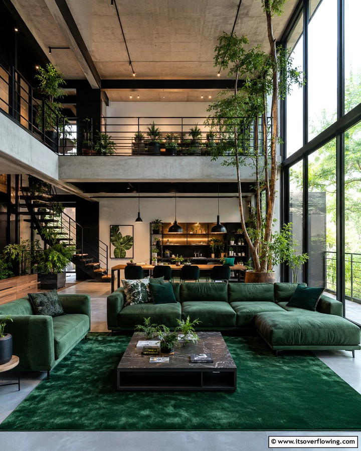 Urban Forest Loft - 30 Forest Green Living Room Ideas for Nature-Inspired Interiors