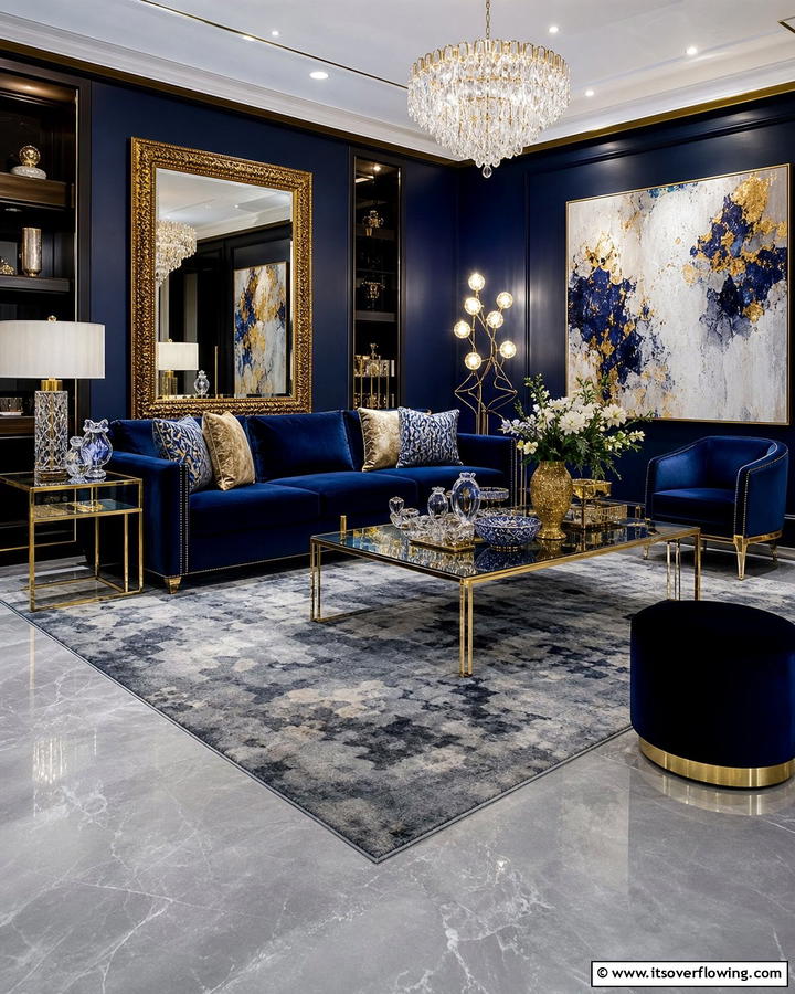 Urban Glamour - 20 Grey Floor Living Room with Blue Walls Ideas