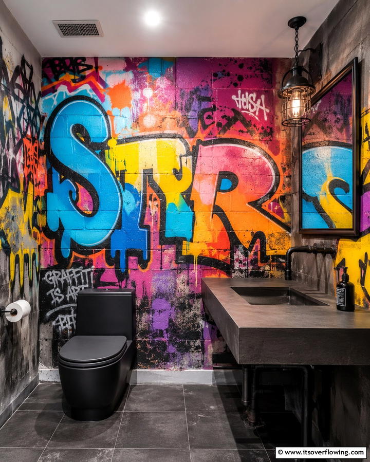Urban Graffiti Art - 30 Bathroom Mural Ideas for Bold and Artistic Wall Designs