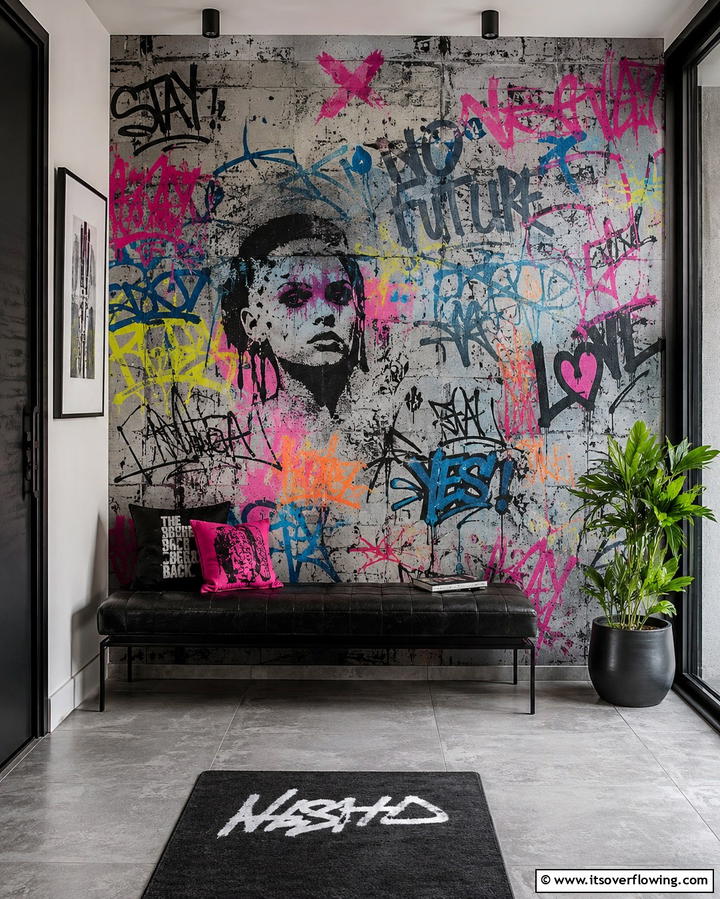 Urban Graffiti Chic for a Bold Creative Corridor - 30 Hallway Wallpaper Ideas for a Striking Entryway