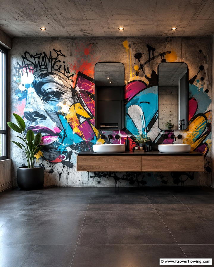 Urban Graffiti Mural - 30 Stunning Bathroom Wall Ideas to Elevate Your Space