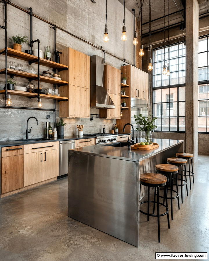 Urban Industrial Accents - 30 Kitchens with Light Wood Cabinets- Warm & Airy Designs
