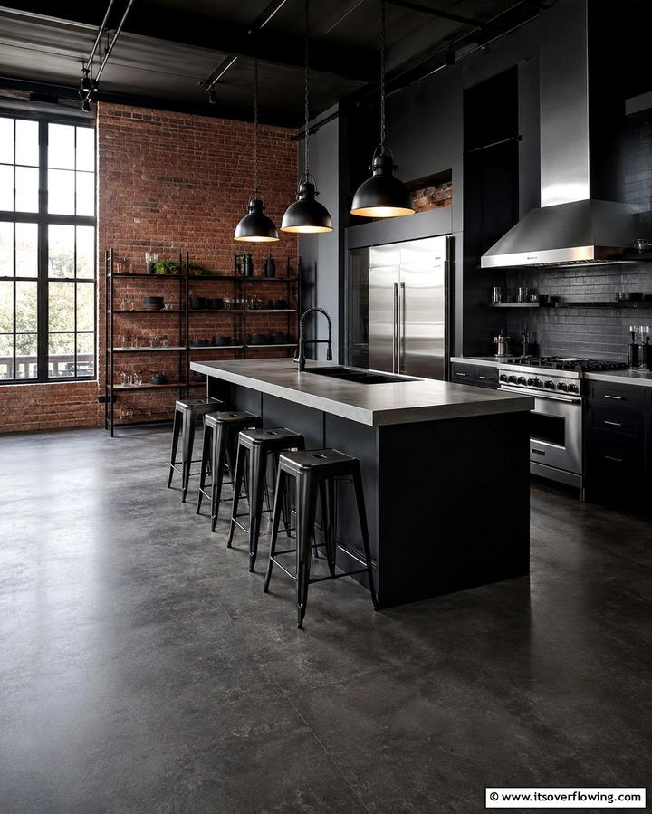 Urban Industrial Black Look - 30 Sleek Black Floor Kitchen Ideas for Contemporary Designs