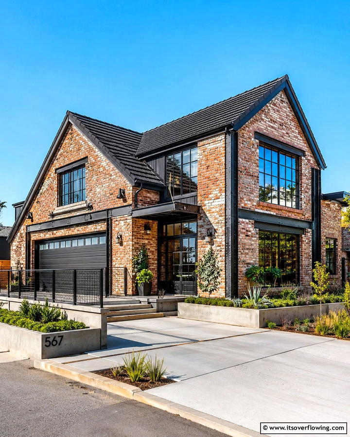 Urban Industrial Charm - 30 Houses with Black Roofs- Modern Exterior Design Inspiration