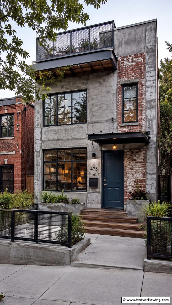 Urban Industrial Chic - 30 Grey House With Blue Door Ideas- Charming Curb Appeal