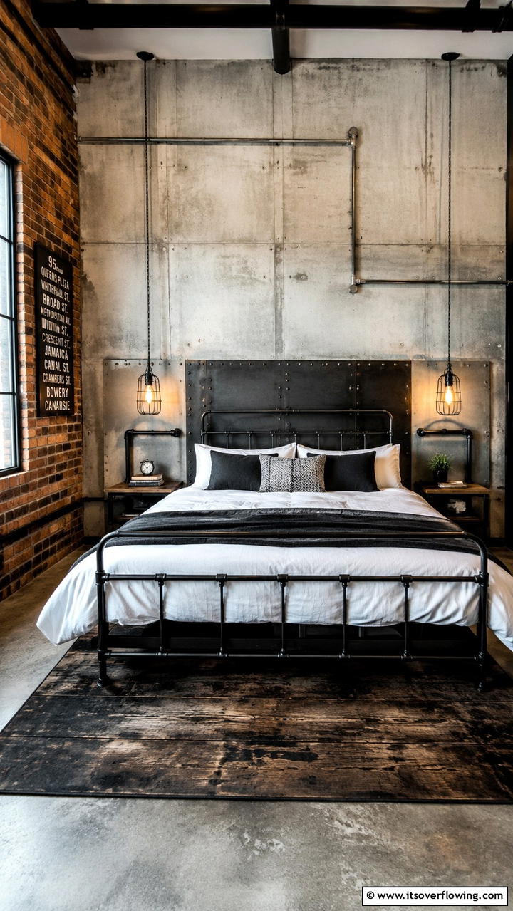Urban Industrial Chic - 30 Bedroom Accent Wall Ideas to Transform Your Space