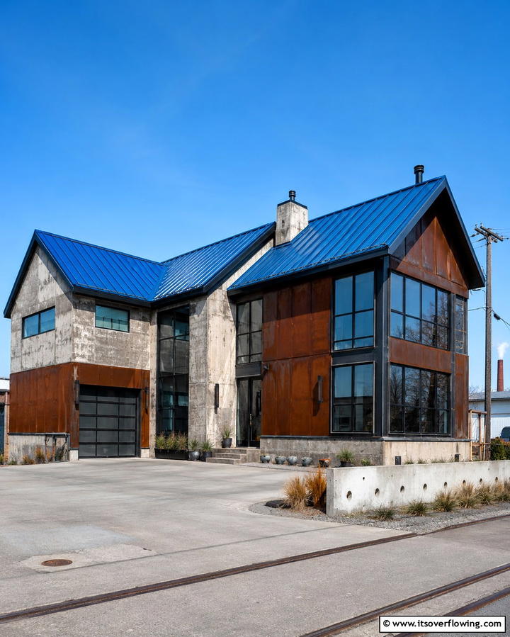 Urban Industrial Edge - 25 Houses With Blue Metal Roofs for Curb Appeal