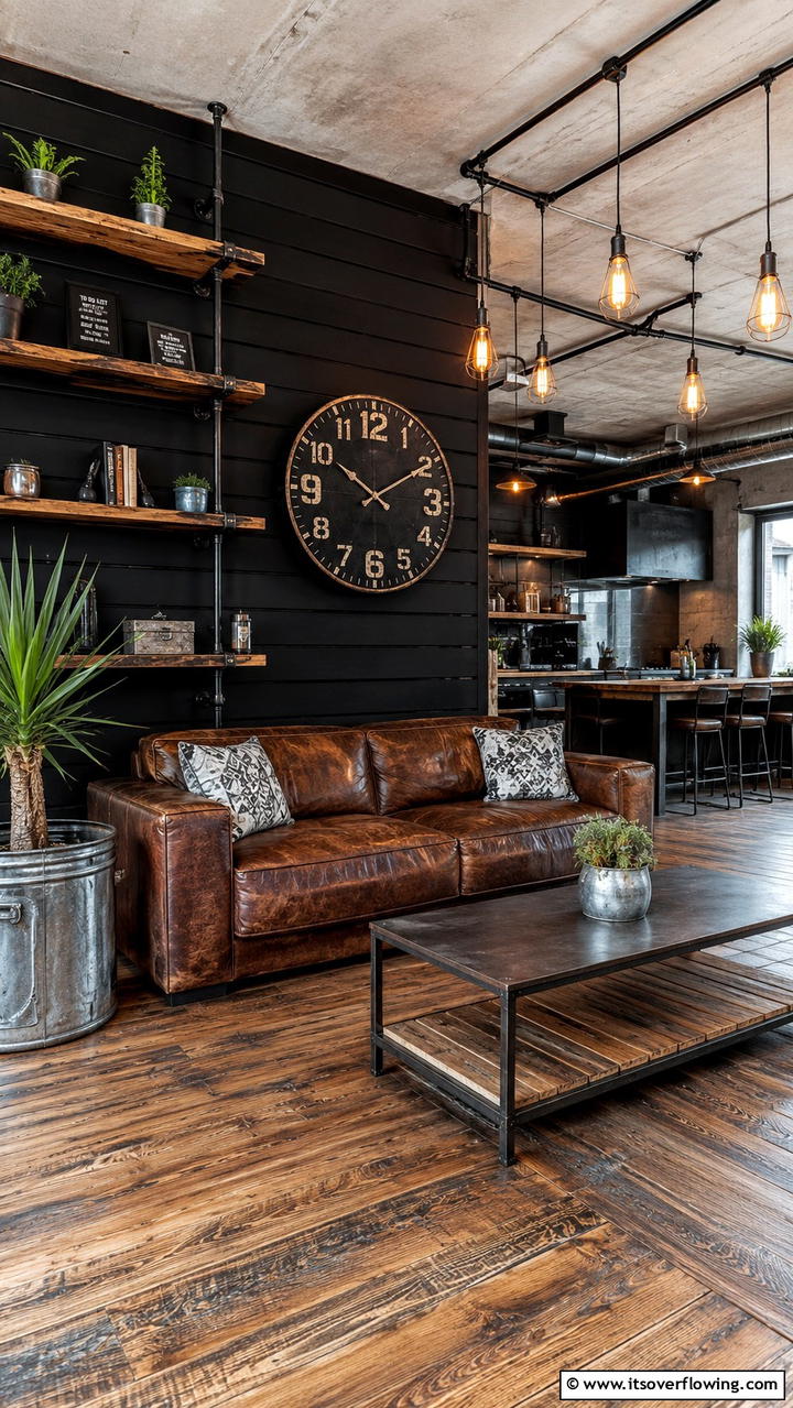 Urban Industrial Fusion - 30 Black Shiplap Wall Ideas for Timeless Interior Accents