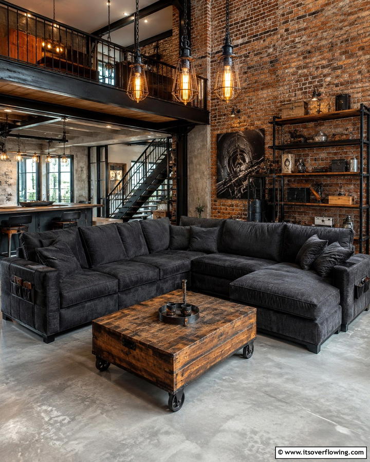 Urban Industrial Sectional Vibes - 30 Sectional Living Room Ideas for Flexible Seating