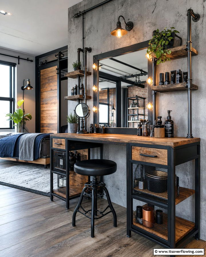 Urban Industrial Vanity - 30 Stylish Makeup Vanity Ideas for a Functional Beauty Space