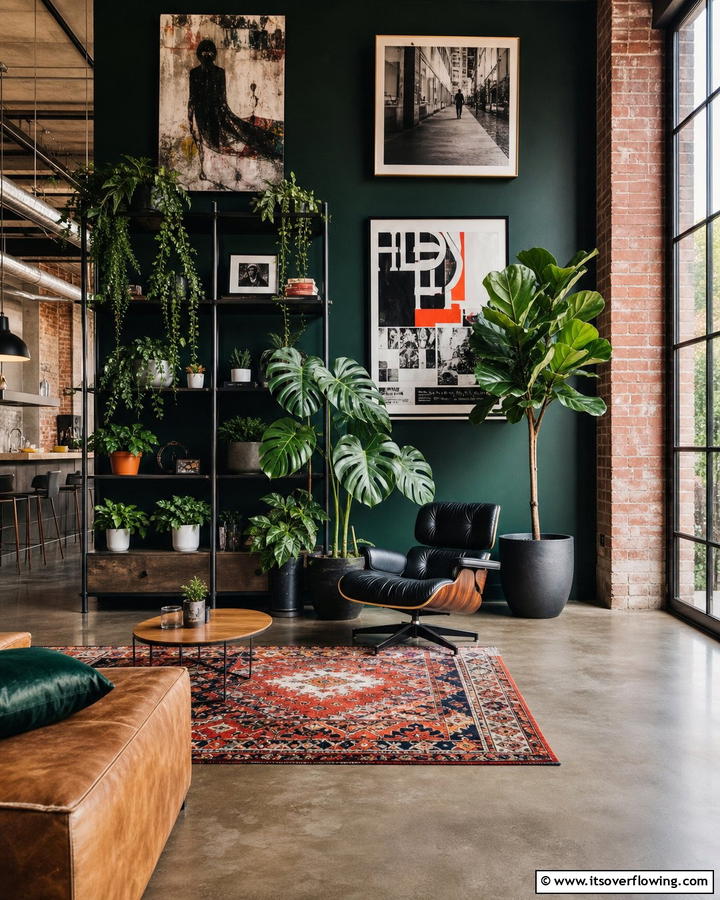 Urban Jungle Statement - 21 Dark Green Accent Wall Ideas for Dramatic Interiors