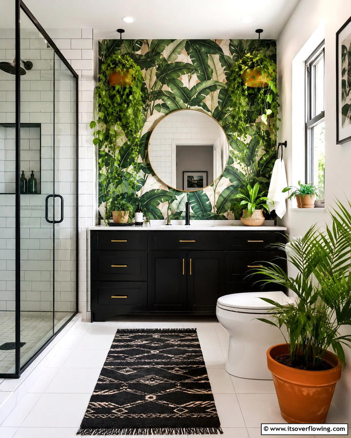 Urban Jungle Theme - 30 Black Cabinet Bathroom Ideas for Dramatic Modern Spaces
