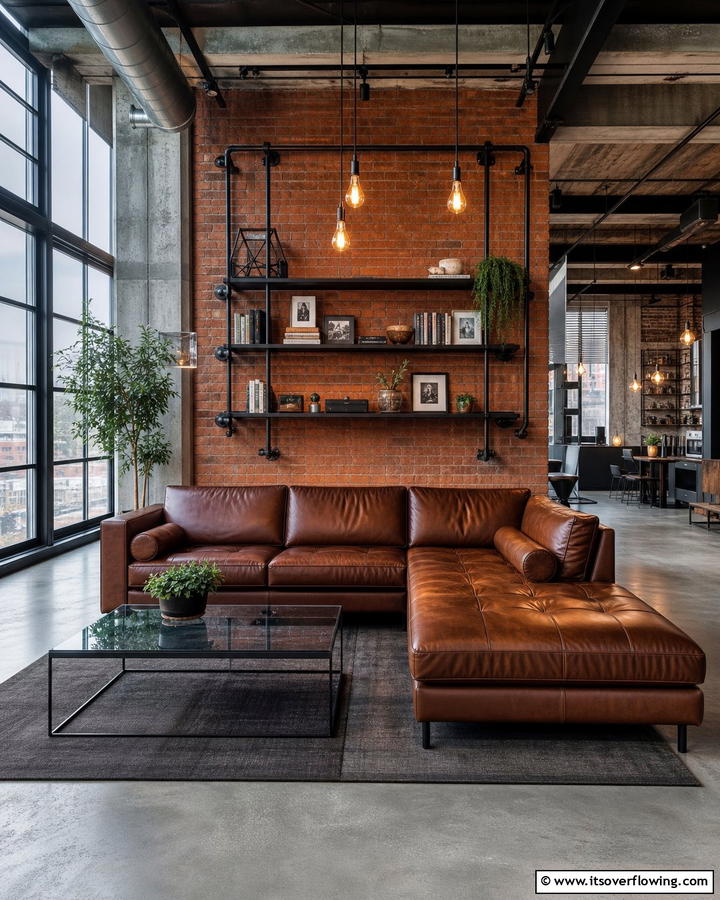 Urban Loft Aesthetic - 25 Brown Leather Couch Living Room Ideas