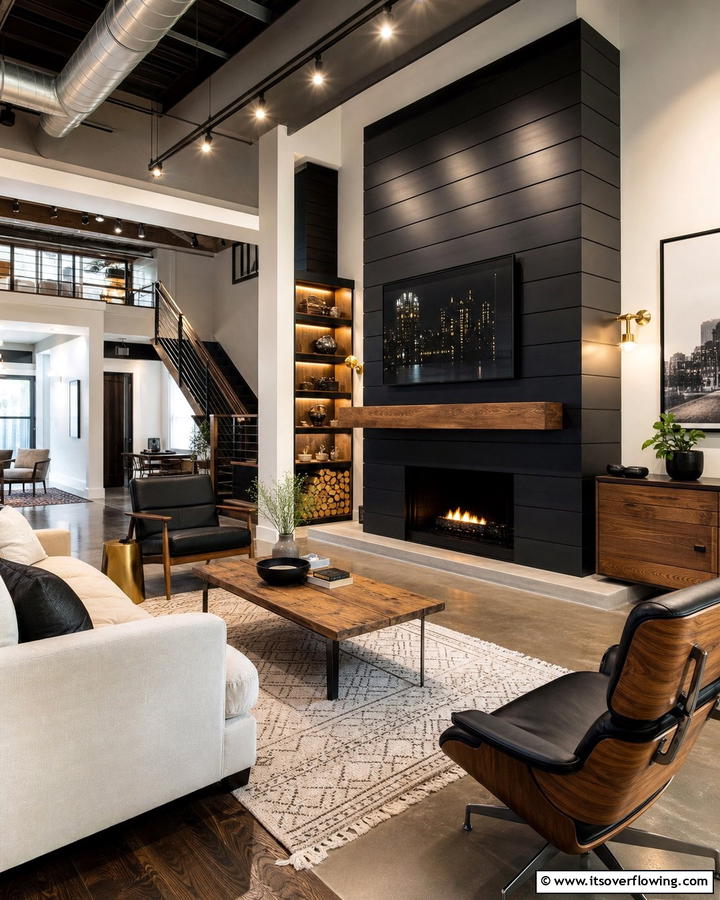 Urban Loft Aesthetic - 21 Modern Black Shiplap Fireplace Design Inspirations