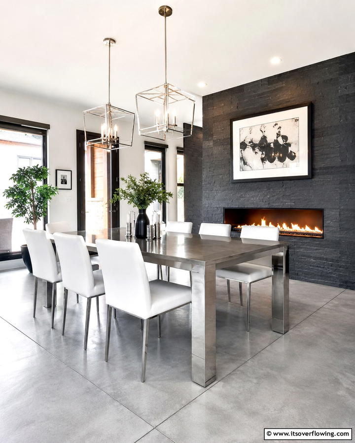 Urban Loft Sophistication - 30 Cozy Dining Room Fireplace Design Ideas & Tips