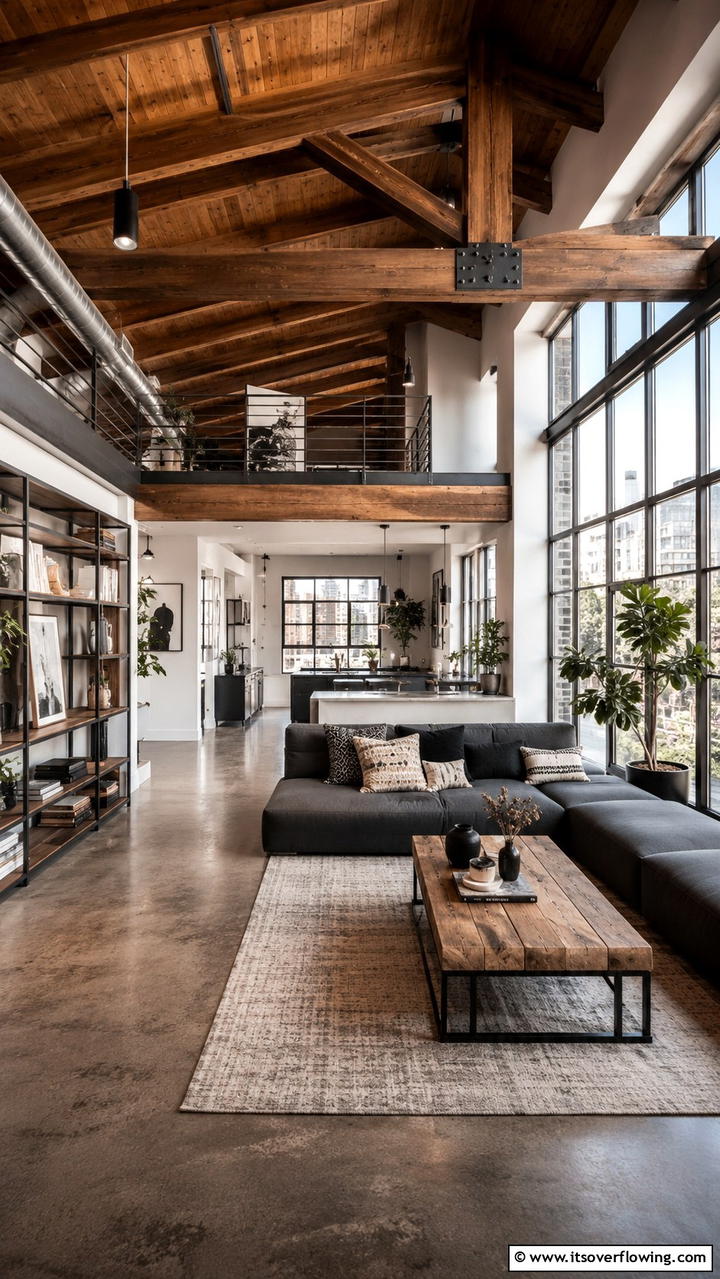 Urban Loft Vibes - 30 Exposed Beam Living Room Ideas for Rustic Charm