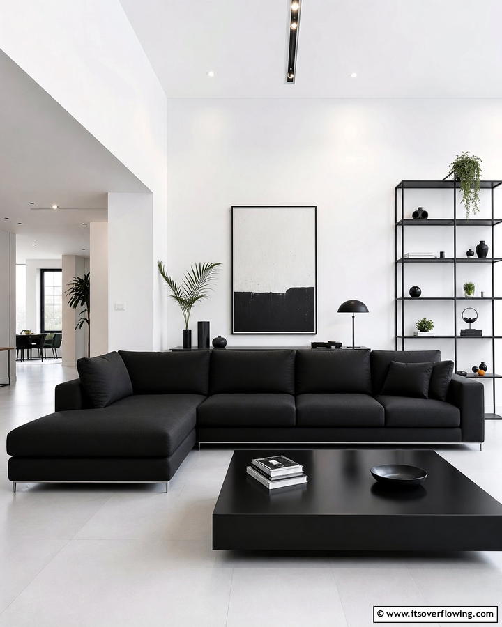 Urban Minimalist - 21 Living Room Ideas With Black Couches- Modern Style