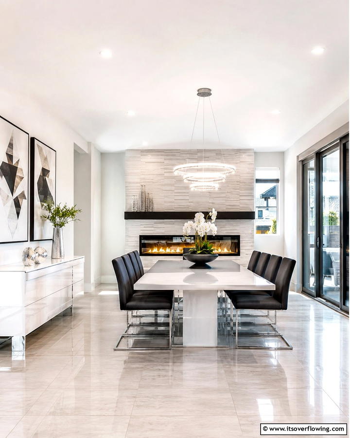 Urban Modern Edge - 30 Cozy Dining Room Fireplace Design Ideas & Tips