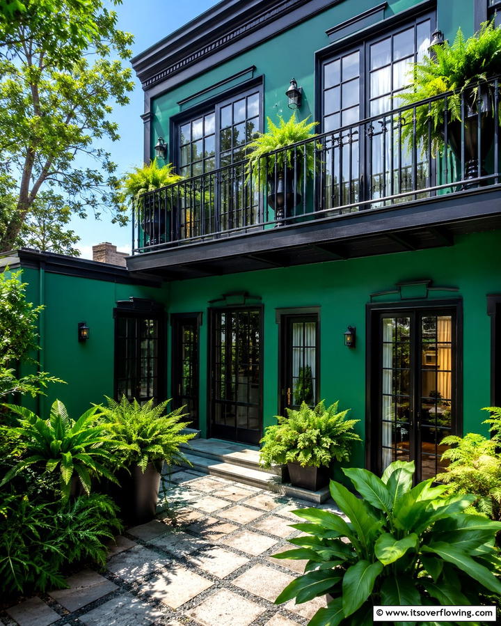 Urban Oasis with Bold Black Details - 25 Green House Exterior With Black Trim Ideas