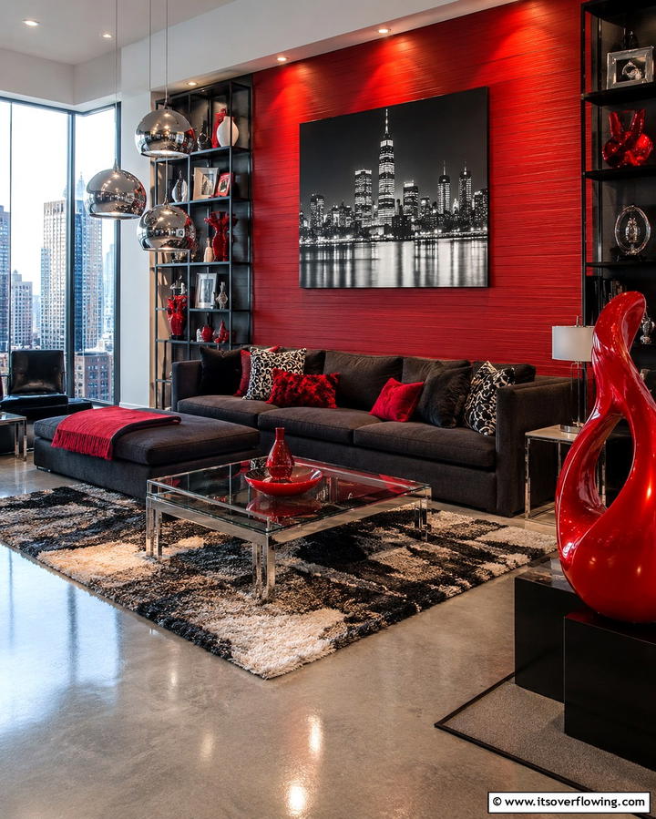 Urban Red Chic Style - 30 Red Living Room Ideas for Bold and Vibrant Spaces