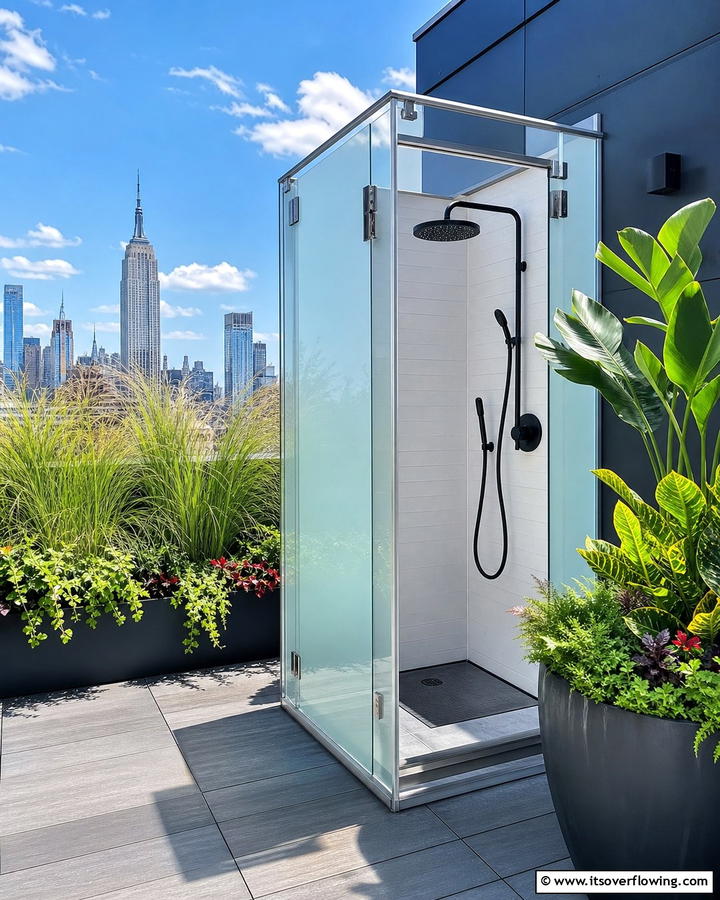 Urban Rooftop Escape - 21 Outdoor Shower Designs for Poolside Luxury & Functionality