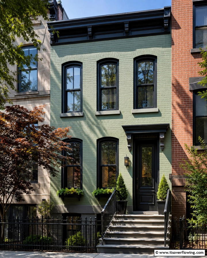 Urban Row House - 25 Sage Green House With Black Trim Ideas for Curb Appeal