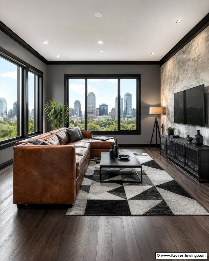 Urban Sophistication - 30 Living Room Grey Walls & Black Trim- Bold Contrast Ideas