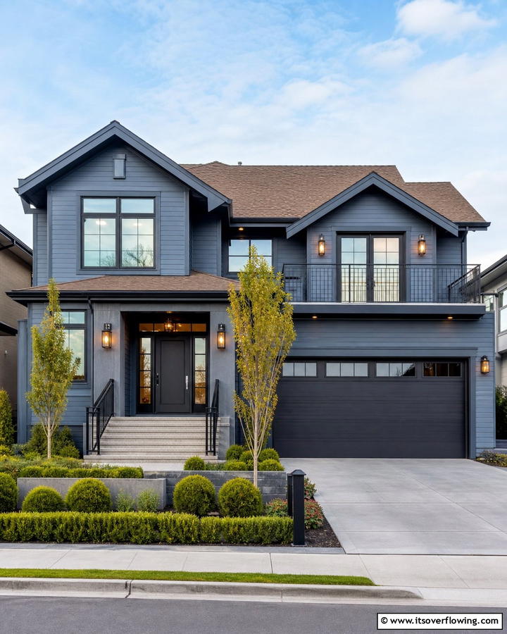 Urban Sophistication with Slate Blue - 25 Stunning Blue Exterior Home with Brown Roof Ideas