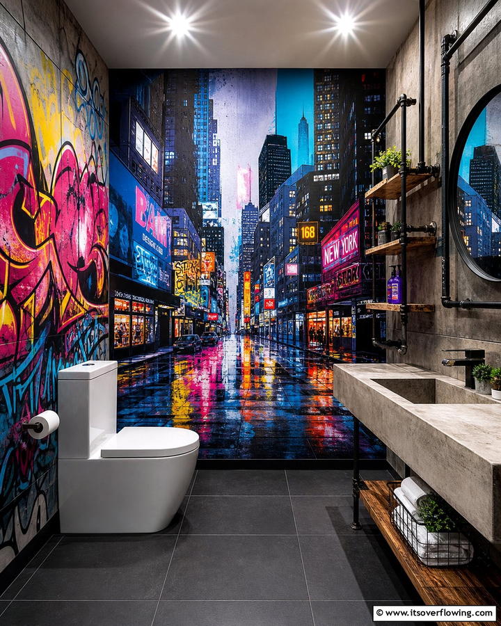 Urban Street Style - 30 Bathroom Mural Ideas for Bold and Artistic Wall Designs