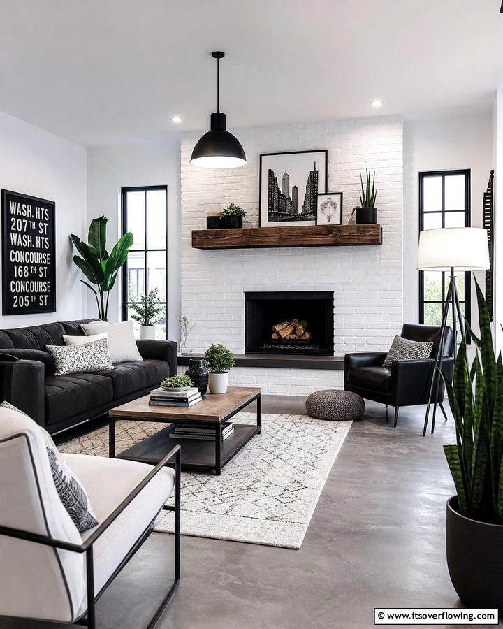 Urban White Brick Haven - 30 White Brick Fireplace Ideas for Timeless Living Rooms