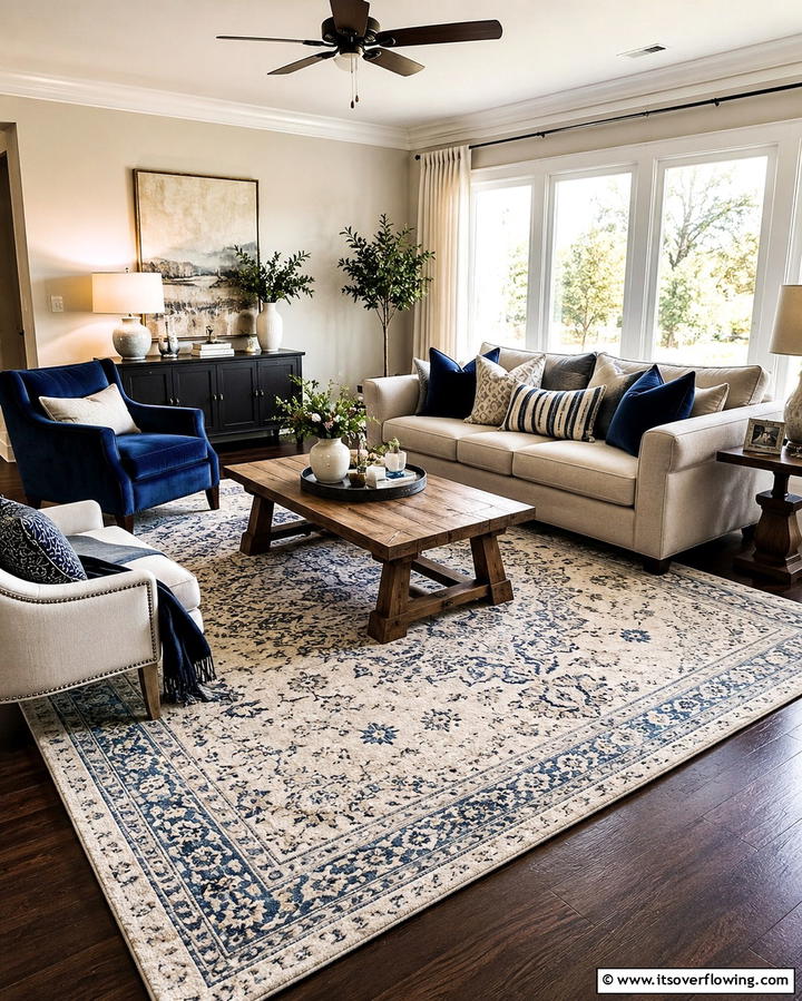 Use Area Rugs for Texture and Warmth - 25 Dark Brown Floor Living Room Ideas for Warmth