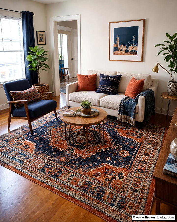 Use Area Rugs for Zoning - 25 Budget Apartment Living Room Ideas for Small Spaces