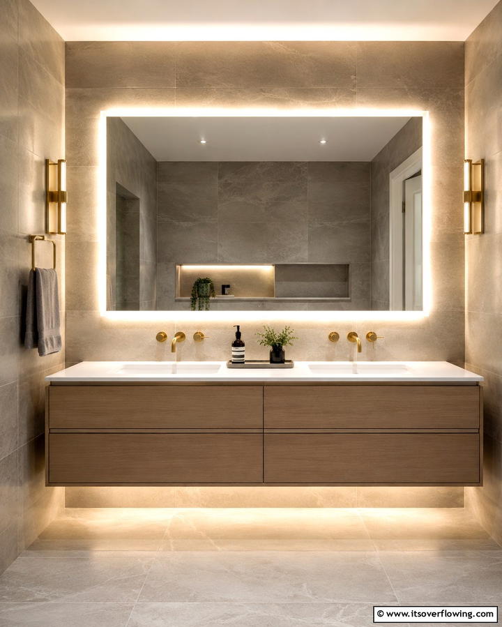 Use Backlit Mirrors - 20 Windowless Bathroom Ideas to Brighten Up Your Space