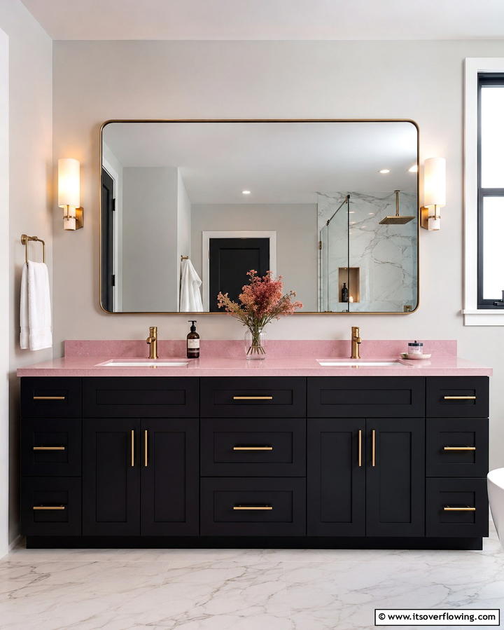 Use Black Vanity with Pink Countertop - 25 Pink and Black Bathroom Ideas for a Bold and Chic Look