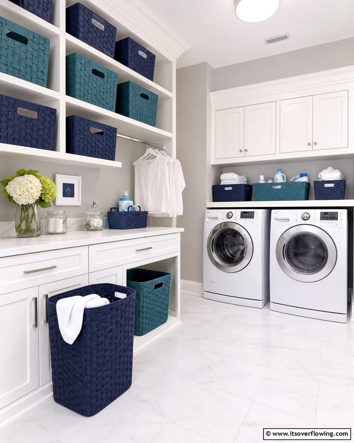 Use Blue Storage Baskets - 25 Blue Laundry Room Ideas for a Fresh and Clean Look