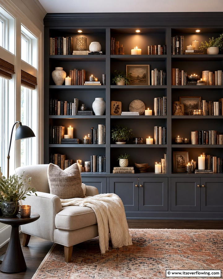 Use Candles to Illuminate Bookshelves - 25 Decorating With Candles Ideas for a Warm and Inviting Home