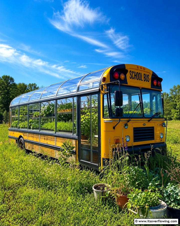 Use Clear Polycarbonate Panels for Windows - 20 School Bus Greenhouse Ideas for Sustainable Living