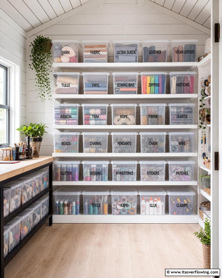 Use Clear Storage Bins with Labels - 25 Shed Organization Ideas to Declutter Your Outdoor Space