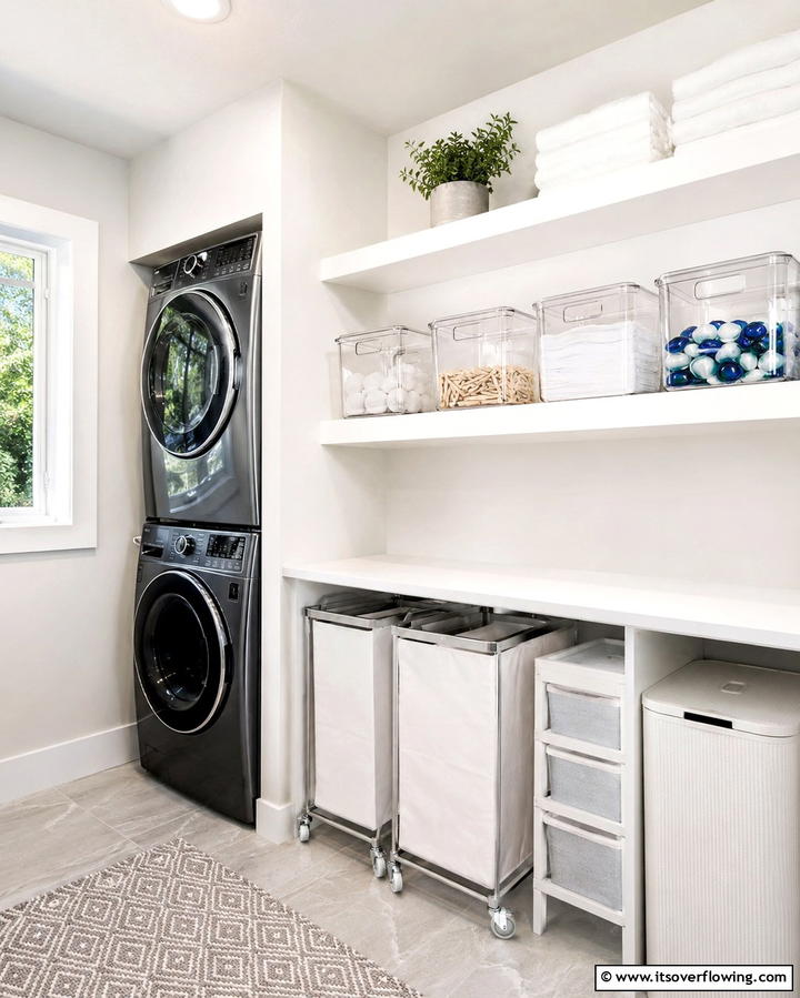 Use Clear Storage Containers - 20 Stackable Laundry Room Ideas for Small Spaces