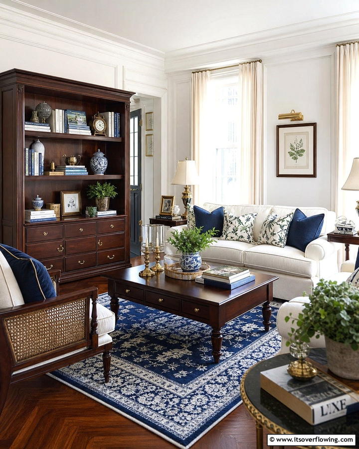 Use Dark Wood Furniture - 20 Preppy Living Room Ideas for a Chic Space