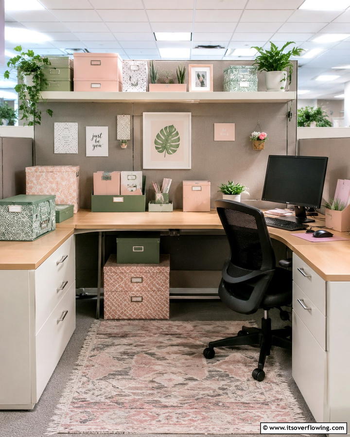 Use Decorative Storage Boxes - 25 Cubicle Decor Ideas to Personalize Your Workspace