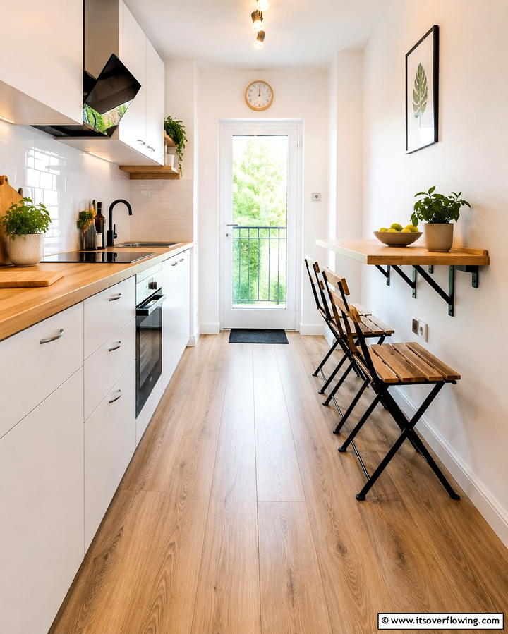 Use Foldable Chairs for Dining - 25 Small Galley Kitchen Ideas on a Budget