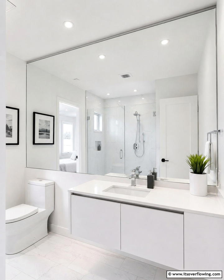 Use Frameless Mirrors - 30 Small White Bathroom Ideas to Brighten Compact Spaces